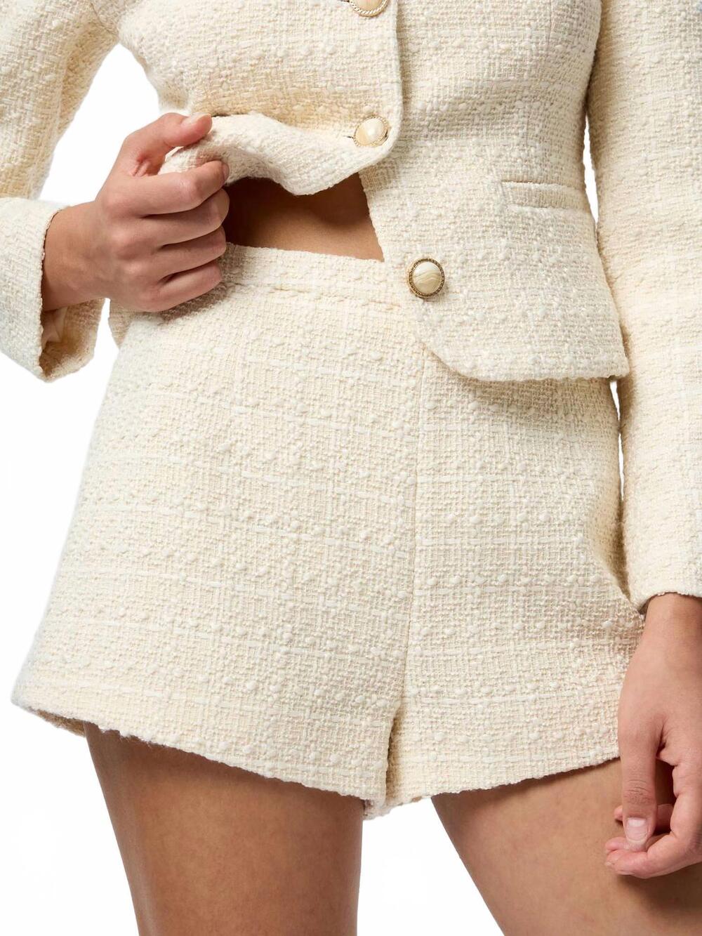 NEW FRENCH CONNECTION structured tweed curved shorts in ecru